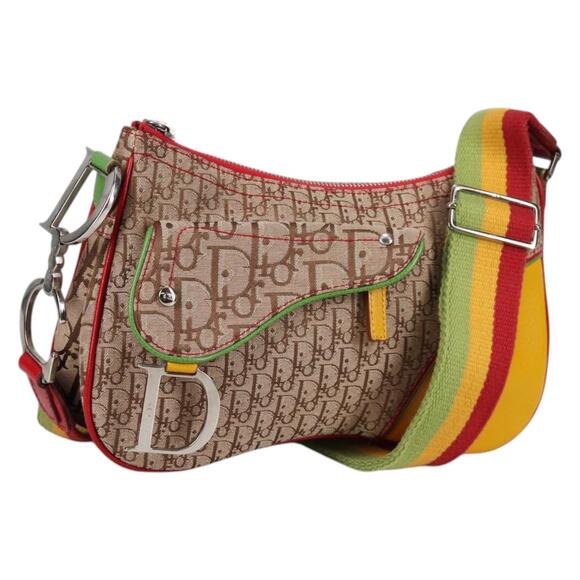 DIOR Trotter Canvas Shoulder Bag Rasta Color Beige - Picture 1 of 14